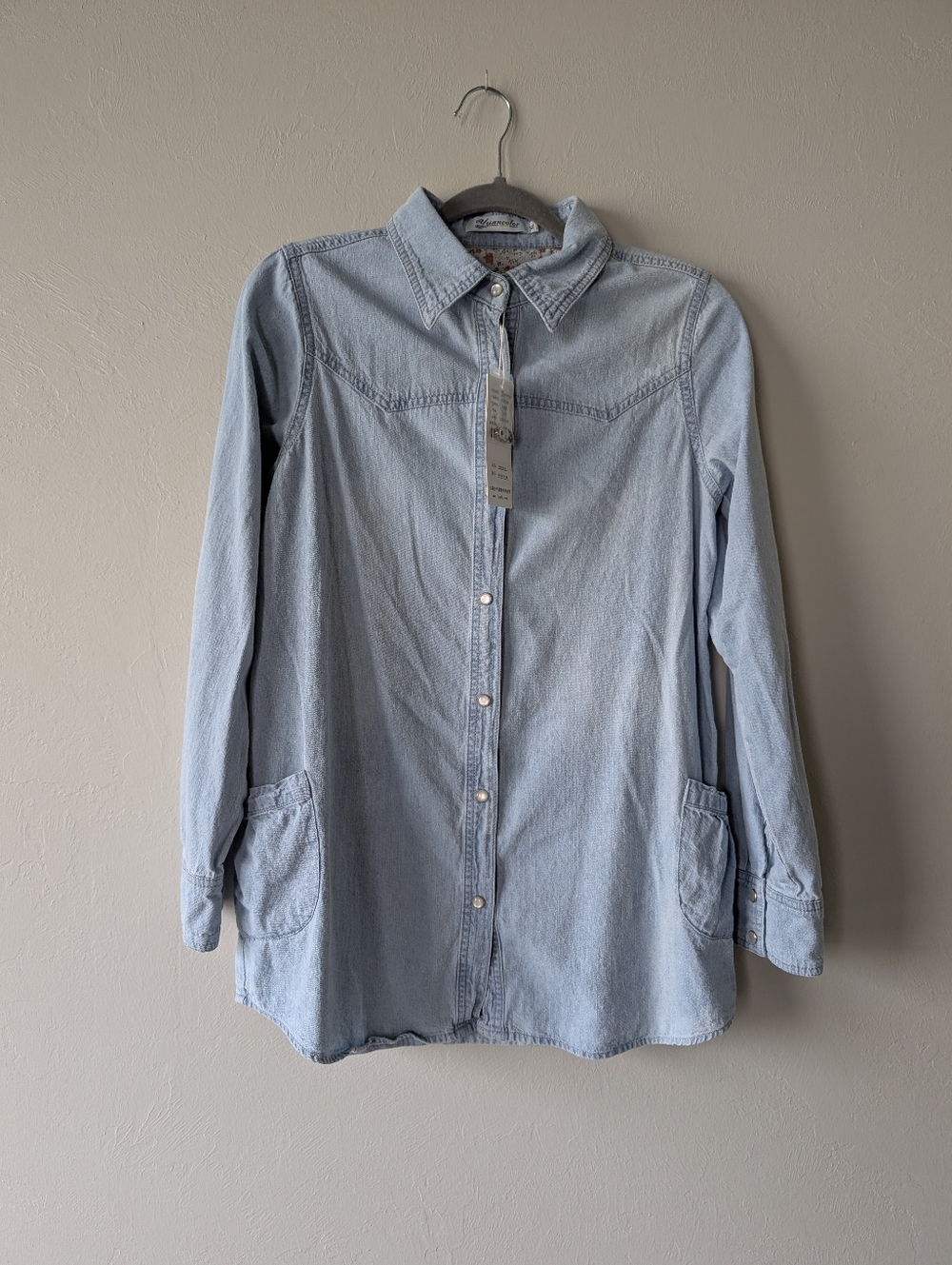 Light Blue Denim Button-Front Shirt Snap Button Chinese Size XL